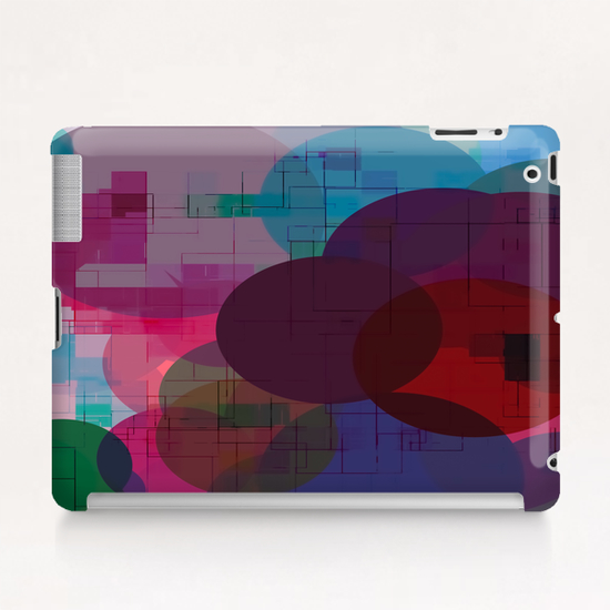 geometric circle and square pattern abstract in pink blue Tablet Case by Timmy333