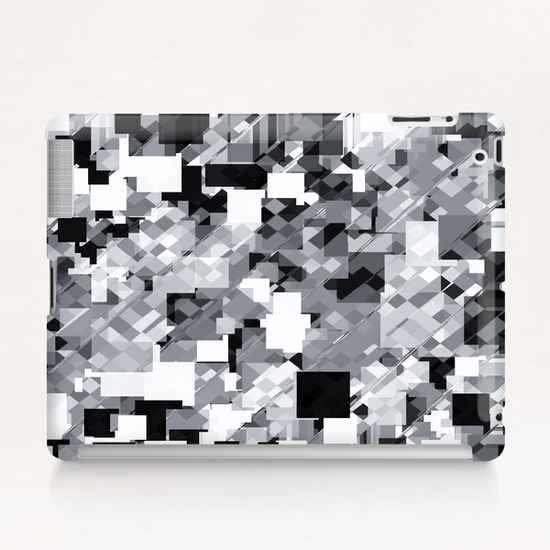 geometric square pixel pattern abstract in black and white Tablet Case by Timmy333