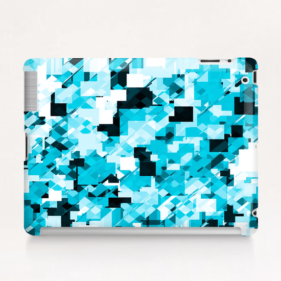 geometric square pixel pattern abstract background in blue and black Tablet Case by Timmy333