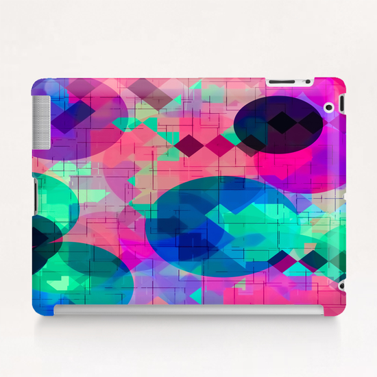 geometric square pixel and circle pattern abstract in pink blue green Tablet Case by Timmy333