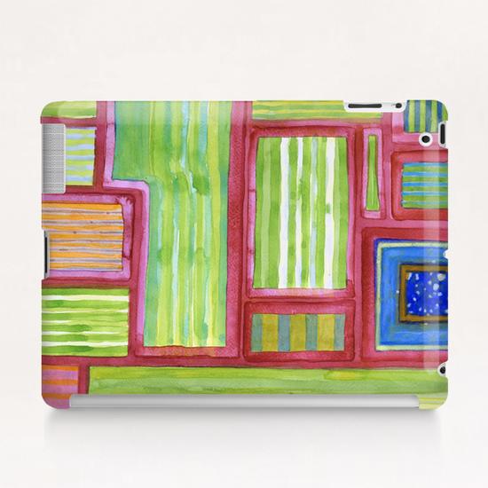 2013. Green Striped Fields with Blue Square  Tablet Case by Heidi Capitaine