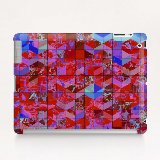 geometric square and triangle pattern abstract in red and blue Tablet Case by Timmy333