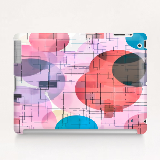 geometric square and circle pattern abstract in red pink blue Tablet Case by Timmy333