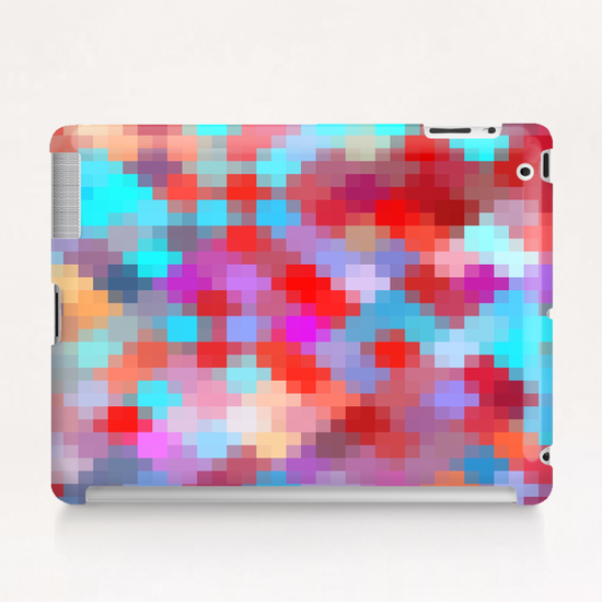 geometric square pixel pattern abstract in pink red blue Tablet Case by Timmy333