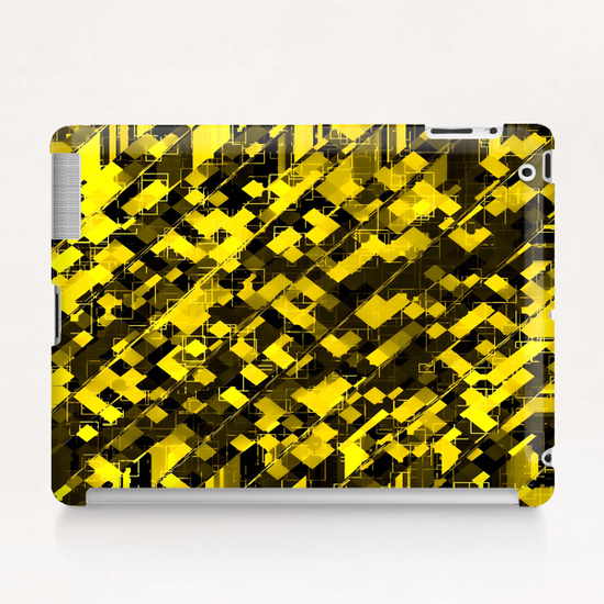 geometric square pixel pattern abstract background in yellow and black Tablet Case by Timmy333