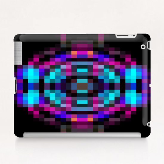 geometric square pixel abstract in orange blue pink with black background Tablet Case by Timmy333