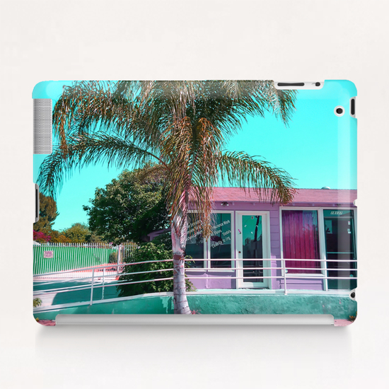 pink building in the city with palm tree and blue sky Tablet Case by Timmy333