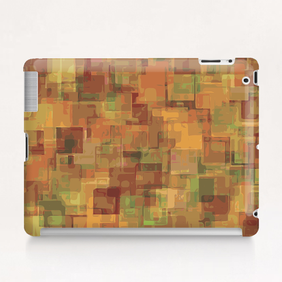 vintage psychedelic geometric square pattern abstract in brown and green Tablet Case by Timmy333