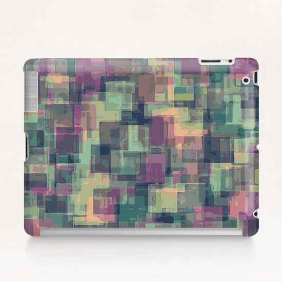 psychedelic geometric square pattern abstract in pink and green Tablet Case by Timmy333