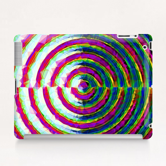 psychedelic geometric polygon pattern in circle shape with pink blue green Tablet Case by Timmy333