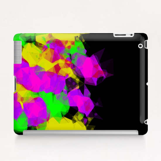 geometric triangle abstract pattern in pink purple yellow green with black background Tablet Case by Timmy333