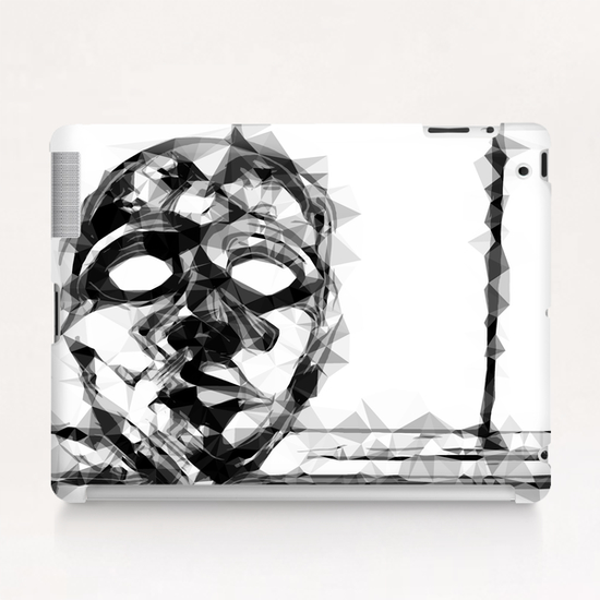 psychedelic geometric polygon pattern face portrait in black and white Tablet Case by Timmy333