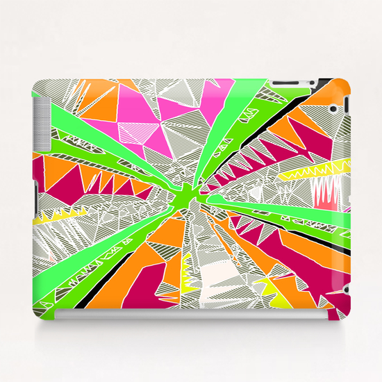 psychedelic geometric pattern drawing abstract background in green orange red pink Tablet Case by Timmy333