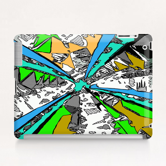 geometric splash drawing and painting abstract background in blue green brown Tablet Case by Timmy333