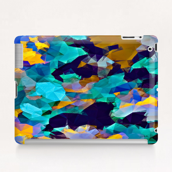 psychedelic geometric polygon abstract pattern in green blue brown yellow Tablet Case by Timmy333