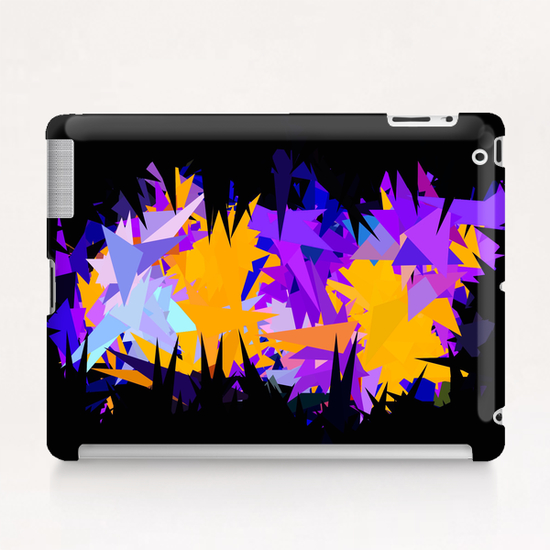 geometric triangle pattern abstract in purple yellow blue with black background Tablet Case by Timmy333