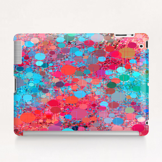 psychedelic geometric circle pattern and square pattern abstract in pink red blue Tablet Case by Timmy333