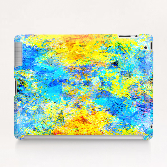 psychedelic geometric abstract pattern in yellow and blue Tablet Case by Timmy333