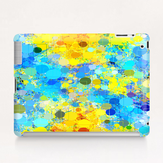 psychedelic geometric circle pattern and square pattern abstract in yellow and blue Tablet Case by Timmy333