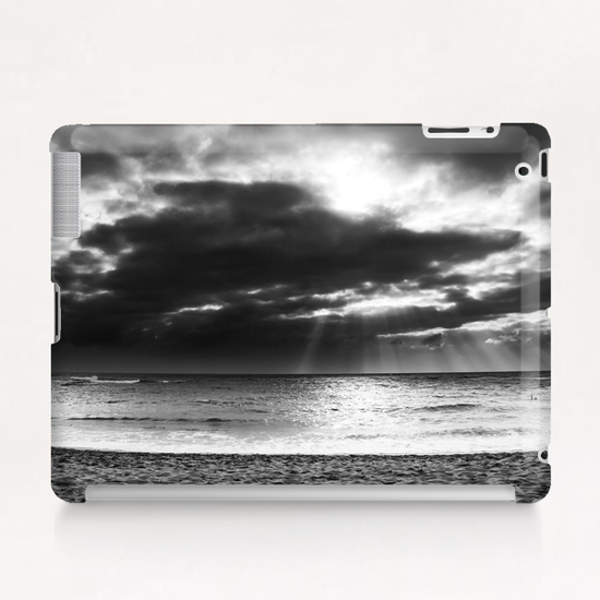 sandy beach with cloudy sky in black and white Tablet Case by Timmy333