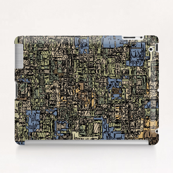 vintage psychedelic drawing and sketching abstract background in blue and brown Tablet Case by Timmy333