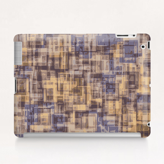 psychedelic geometric square pattern abstract in brown and blue Tablet Case by Timmy333