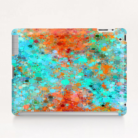 psychedelic geometric circle pattern and square pattern abstract in orange and blue Tablet Case by Timmy333