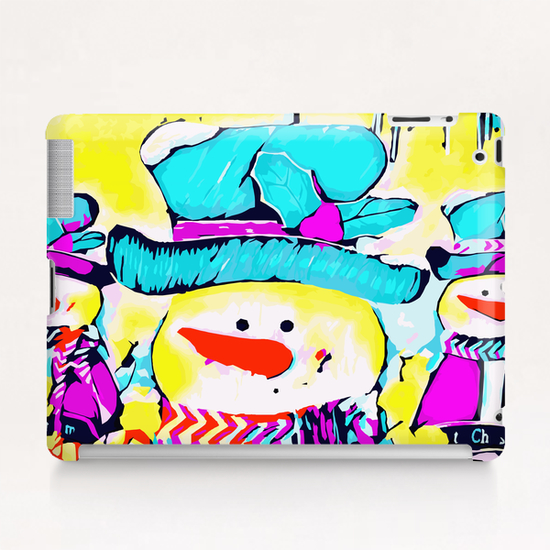 snowman with blue hat and yellow background Tablet Case by Timmy333