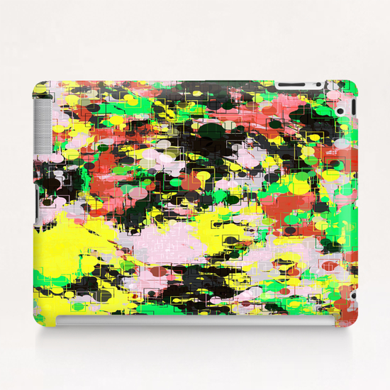 psychedelic geometric circle pattern and square pattern abstract in yellow red green black pink Tablet Case by Timmy333