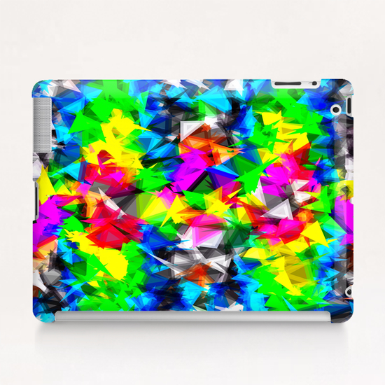 psychedelic geometric triangle abstract pattern in pink green yellow blue red Tablet Case by Timmy333