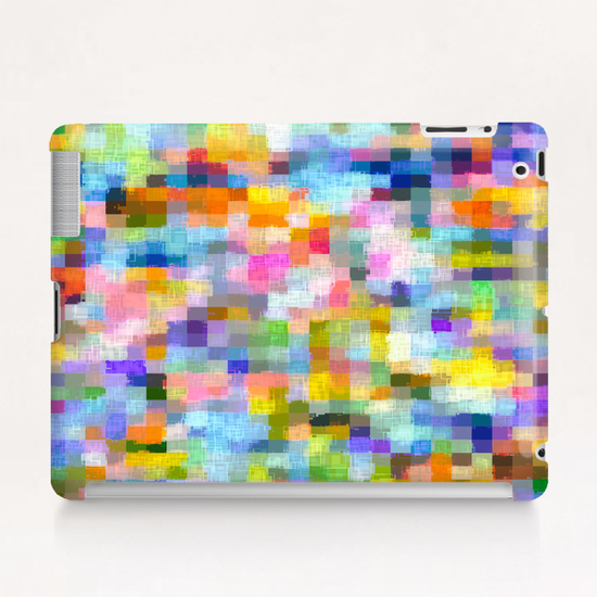 geometric square pixel pattern abstract in blue pink yellow orange Tablet Case by Timmy333