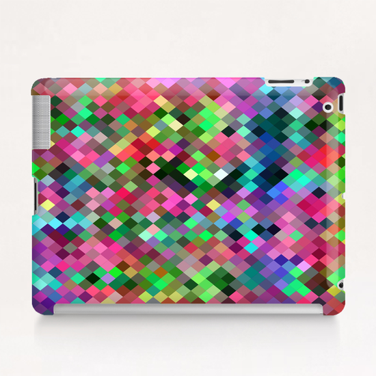 geometric square pixel pattern abstract in pink blue green Tablet Case by Timmy333