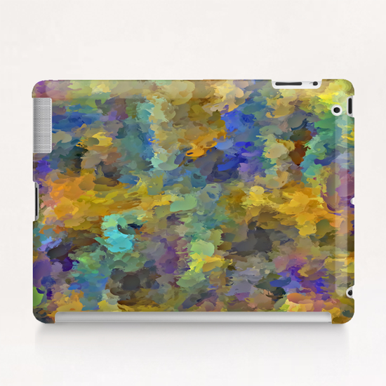 psychedelic painting abstract pattern in yellow brown blue Tablet Case by Timmy333