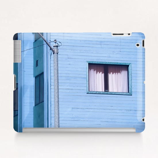 vintage blue wood building with window and electric pole Tablet Case by Timmy333