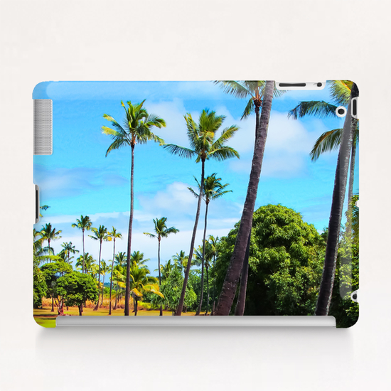 palm trees with green tree and blue cloudy sky in summer Tablet Case by Timmy333