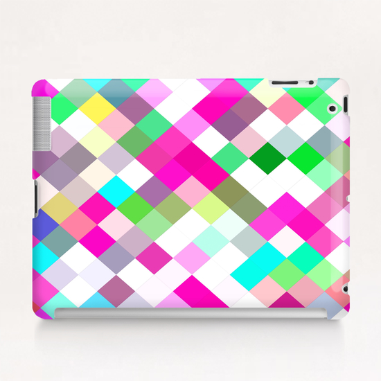 geometric square pixel pattern abstract in pink green yellow blue Tablet Case by Timmy333