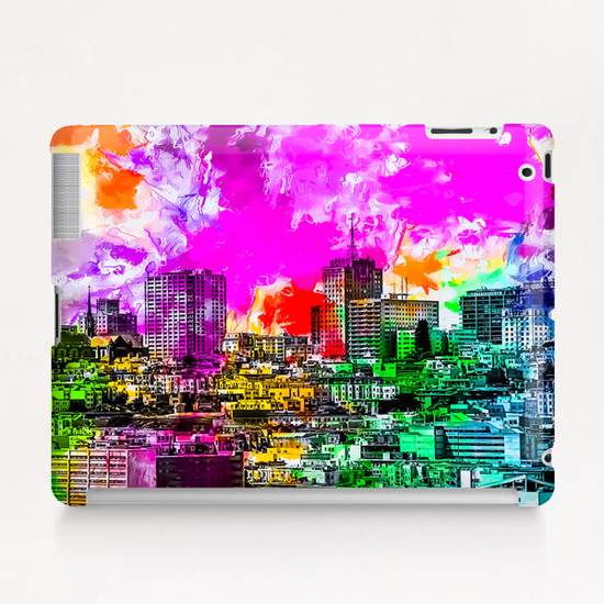 building in the city at San Francisco, USA with colorful painting abstract background Tablet Case by Timmy333