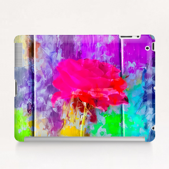 red rose with pink purple blue green yellow painting abstract background Tablet Case by Timmy333