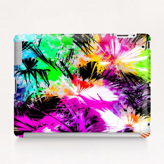 palm leaf with colorful painting abstract background in pink purple green blue yellow Tablet Case by Timmy333