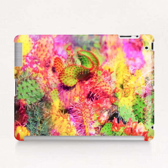 green cactus with flower in the desert with colorful painting abstract background  Tablet Case by Timmy333