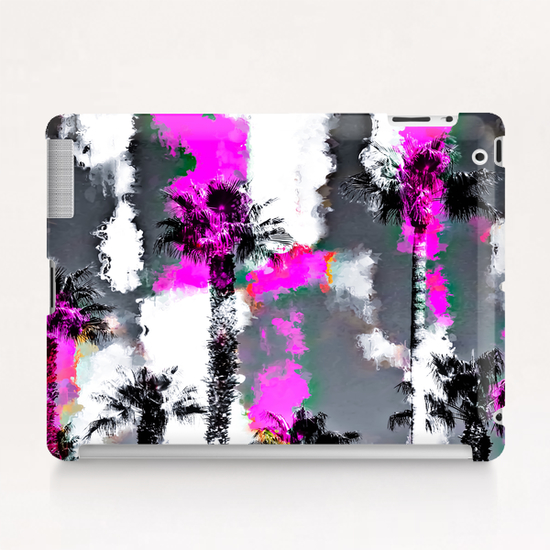 palm tree with splash painting texture abstract background in pink and black Tablet Case by Timmy333