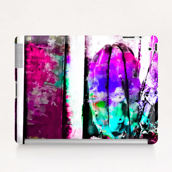 cactus with wood background in painting texture abstract in pink purple green blue Tablet Case by Timmy333