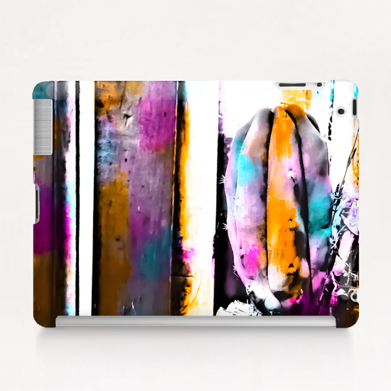 cactus with wooden background and colorful painting abstract in orange blue pink Tablet Case by Timmy333