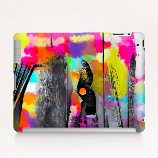 gardening tool with colorful wood painting abstract background in pink yellow blue orange purple Tablet Case by Timmy333