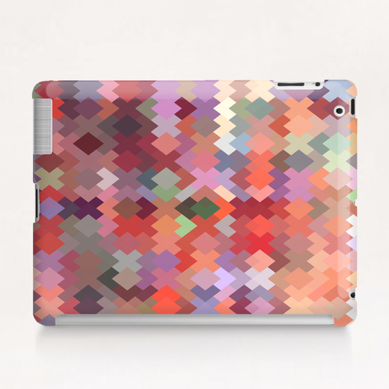 geometric square pixel pattern abstract in red brown green Tablet Case by Timmy333