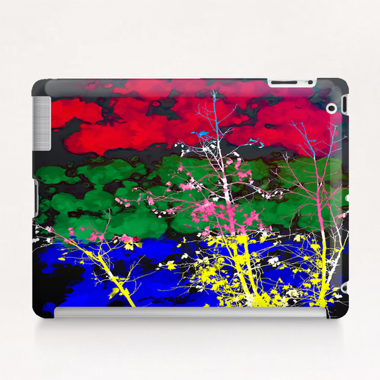 tree branch with leaf and painting texture abstract background in red green blue pink yellow Tablet Case by Timmy333