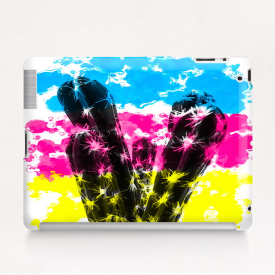 cactus with colorful painting abstract background in blue pink yellow Tablet Case by Timmy333