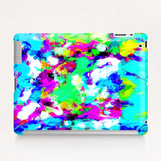 psychedelic geometric pattern painting abstract background in blue green pink yellow Tablet Case by Timmy333