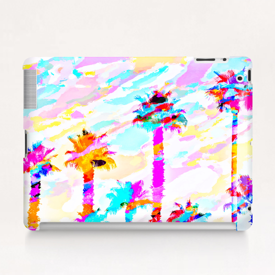 palm tree with colorful painting texture abstract background in pink blue yellow red Tablet Case by Timmy333