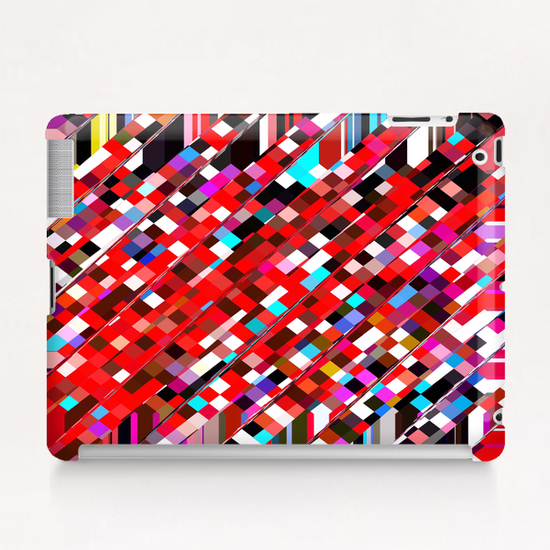 geometric square pixel pattern abstract background in red blue pink Tablet Case by Timmy333